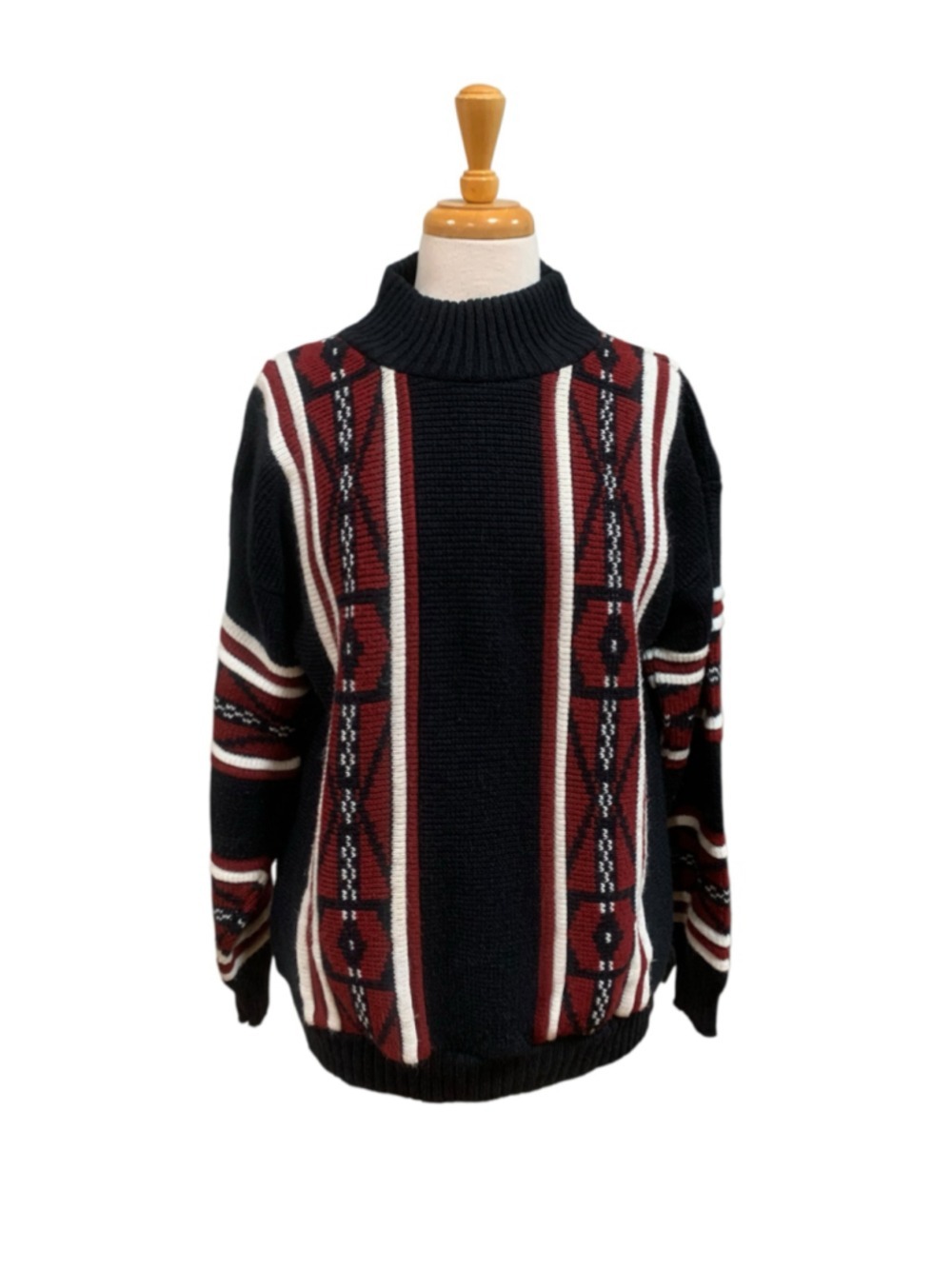 Vtg 90’s Women's Clifton Place Turtleneck Sweater Medium Black Red Geometric